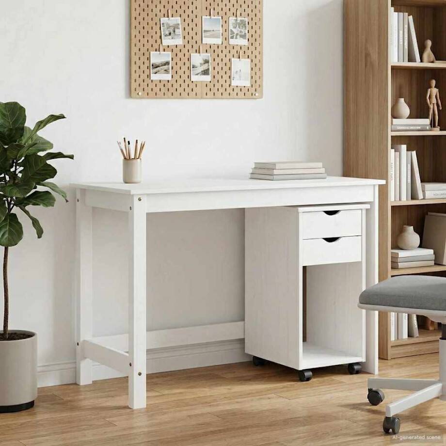 vidaXL Bureau Kas Set 2 st Wit Massief grenenhout afbeelding 1