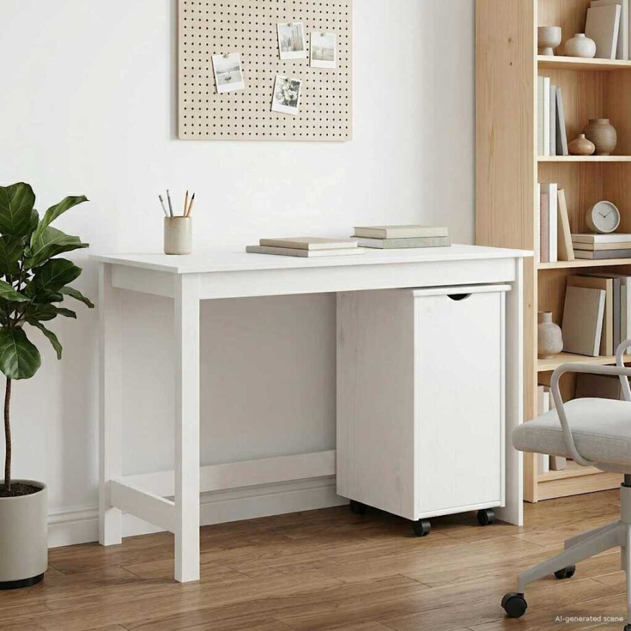 vidaXL Bureau Kas Set 2 st Wit Massief grenenhout afbeelding 1