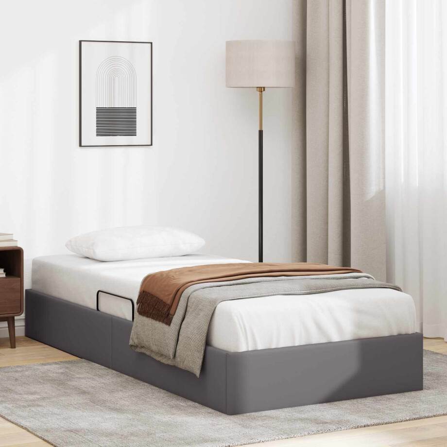 vidaXL Ottoman Bedframe met opslag Grijs 90 x 190 cm Nep Leer vidaXL Ottoman Bedframe met opslag Grijs 90 x 190 cm Nep Leer afbeelding 1