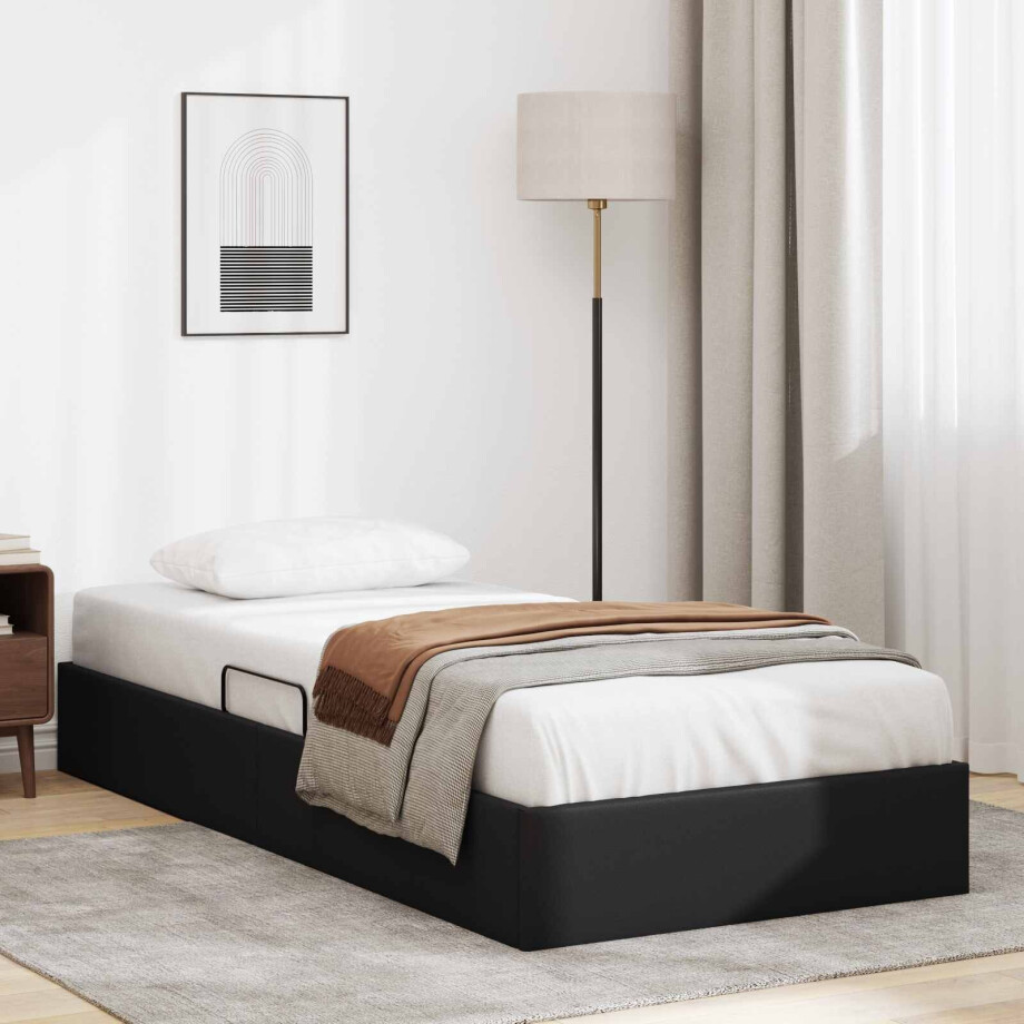 vidaXL Ottoman Bedframe met opslag Zwart 90 x 200 cm Nep Leer vidaXL Ottoman Bedframe met opslag Zwart 90 x 200 cm Nep Leer afbeelding 1