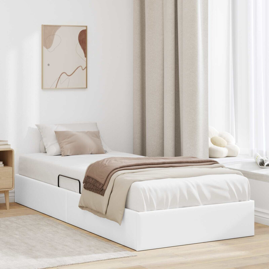 vidaXL Ottoman Bedframe met opslag Puur Wit 90 x 200 cm Nep Leer vidaXL Ottoman Bedframe met opslag Puur Wit 90 x 200 cm Nep Leer afbeelding 1