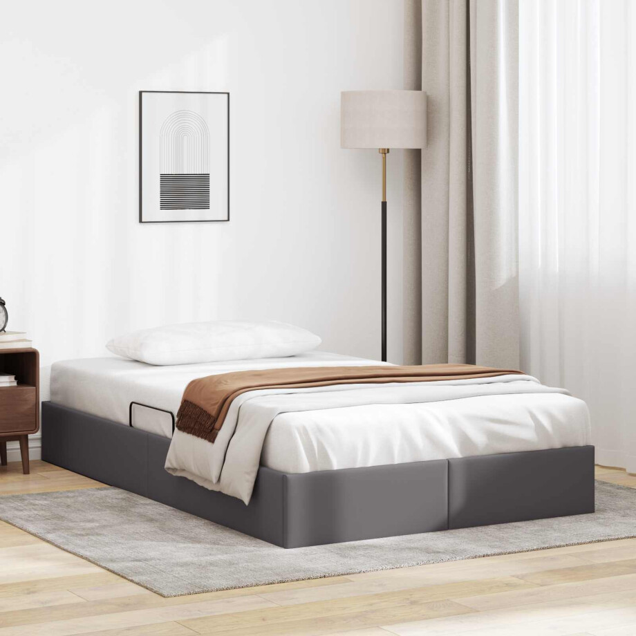 vidaXL Ottoman Bedframe met opslag Grijs 120 x 200 cm Nep Leer vidaXL Ottoman Bedframe met opslag Grijs 120 x 200 cm Nep Leer afbeelding 1