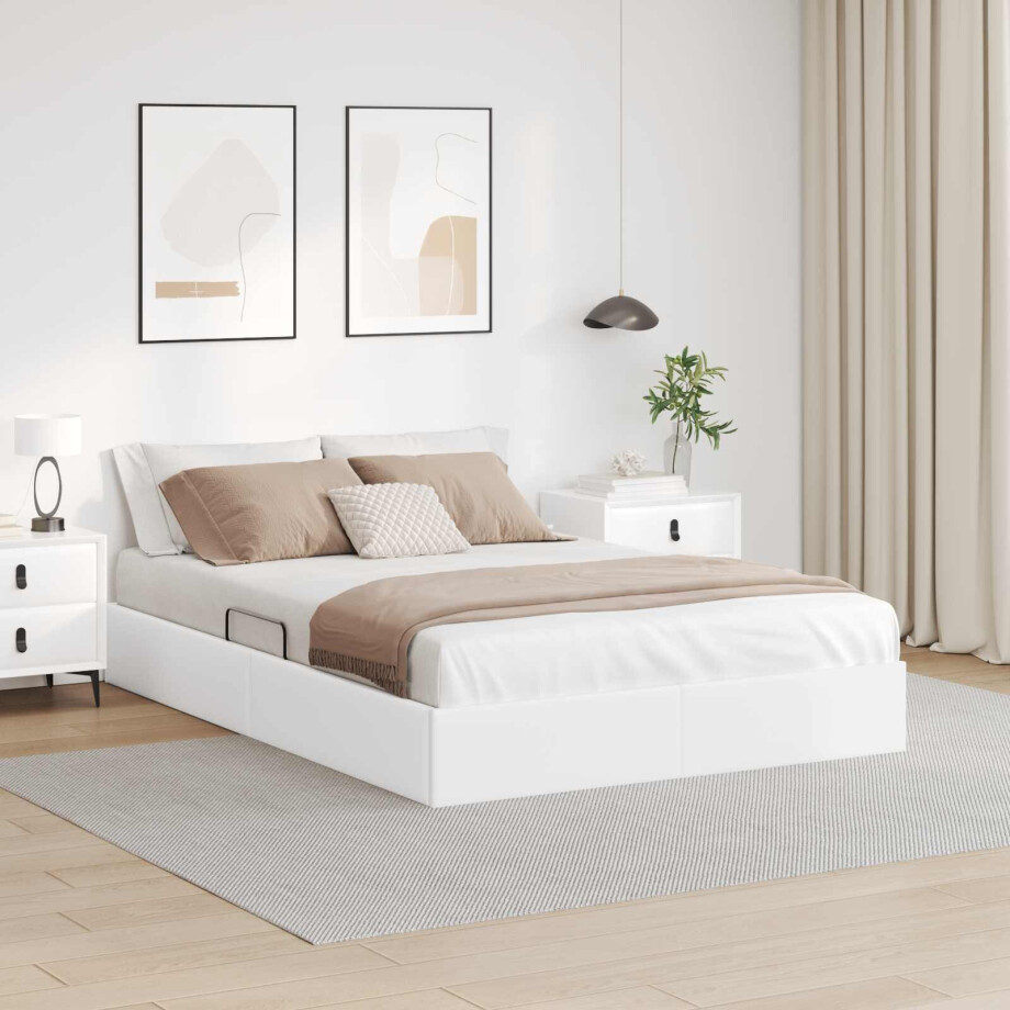 vidaXL Ottoman Bedframe met opslag Puur Wit 140 x 190 cm Nep Leer vidaXL Ottoman Bedframe met opslag Puur Wit 140 x 190 cm Nep Leer afbeelding 1