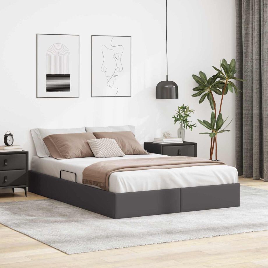 vidaXL Ottoman Bedframe met opslag Grijs 140 x 190 cm Nep Leer vidaXL Ottoman Bedframe met opslag Grijs 140 x 190 cm Nep Leer afbeelding 1
