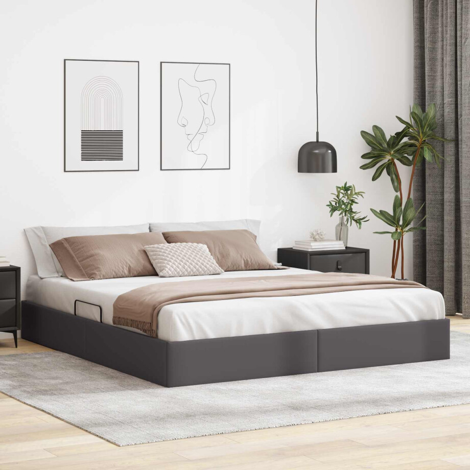 vidaXL Ottoman Bedframe met opslag Grijs 160 x 200 cm Nep Leer afbeelding 1