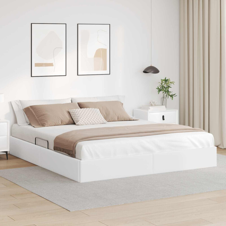 vidaXL Ottoman Bedframe met opslag Puur Wit 180 x 200 cm Nep Leer vidaXL Ottoman Bedframe met opslag Puur Wit 180 x 200 cm Nep Leer afbeelding 1