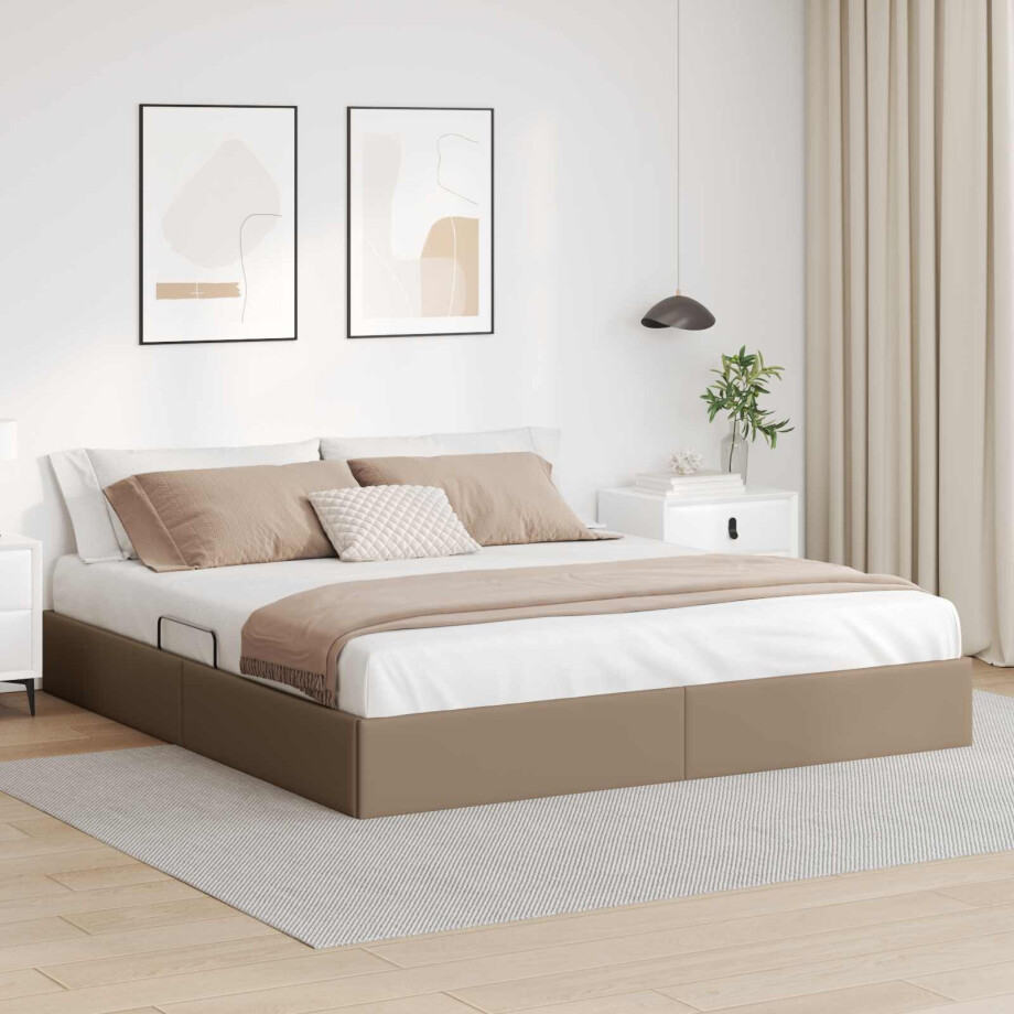 vidaXL Ottoman Bedframe met opslag Cappuccino 180 x 200 cm Nep Leer afbeelding 1