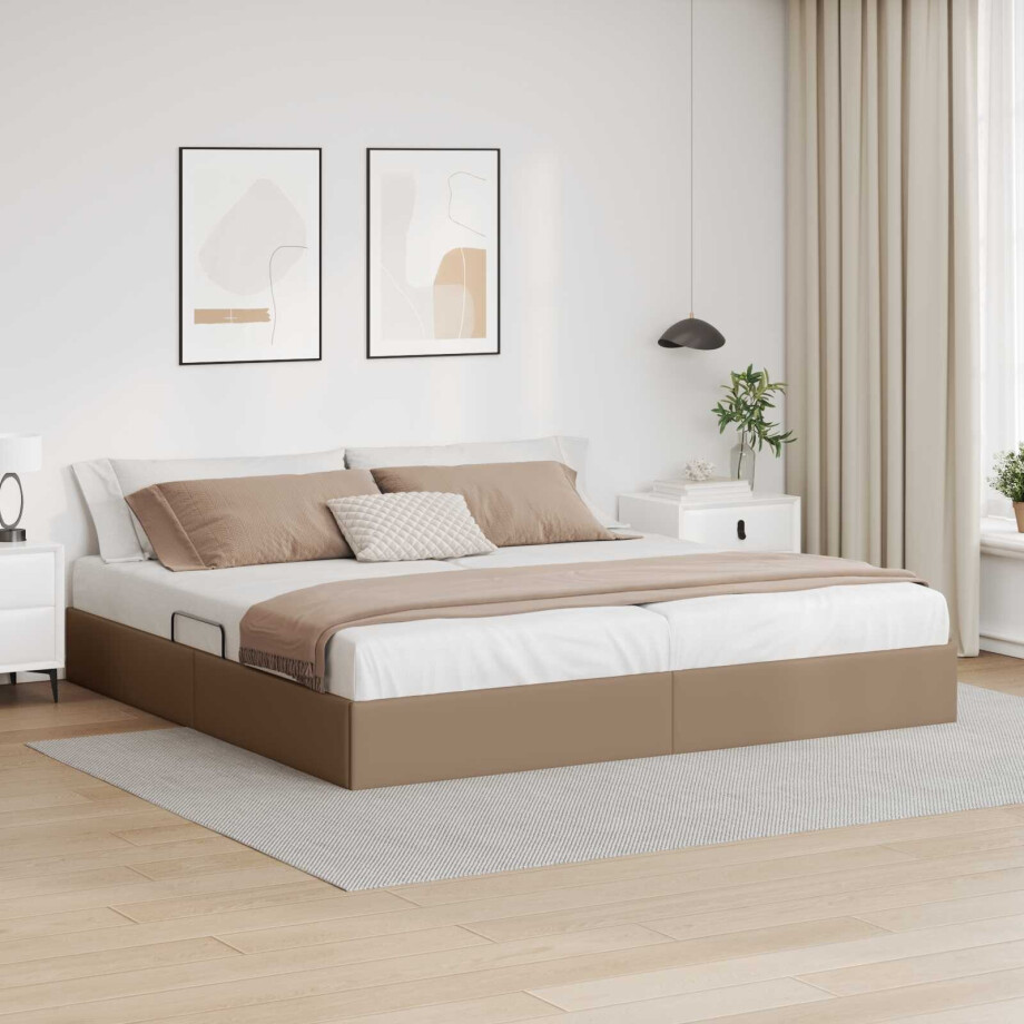 vidaXL Ottoman Bedframe met opslag Cappuccino 200 x 200 cm Nep Leer afbeelding 1