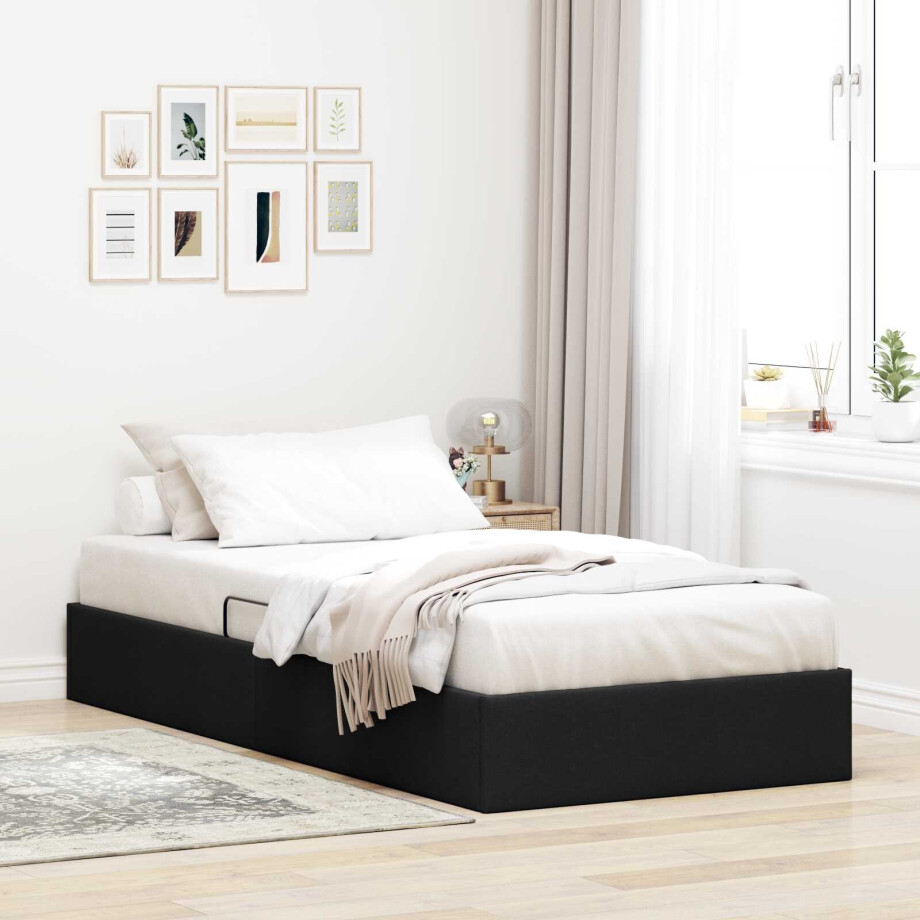 vidaXL Ottoman Bedframe met opslag Zwart 90 x 200 cm Stof afbeelding 1