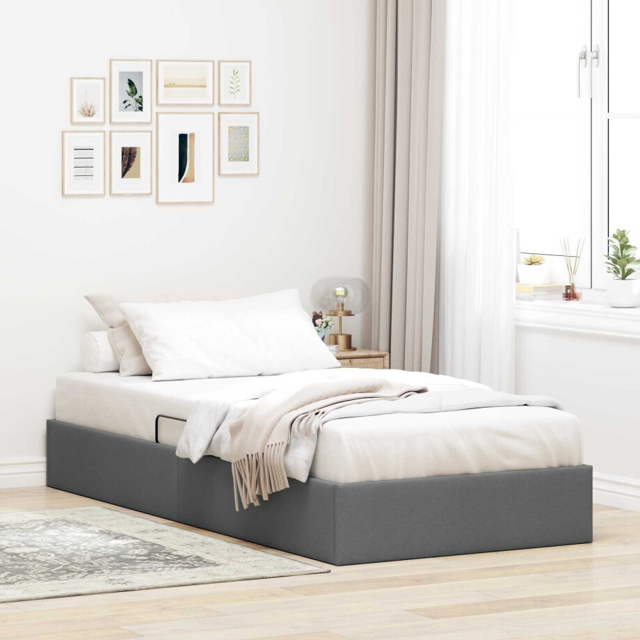 vidaXL Ottoman Bedframe met opslag Donkergrijs 100 x 200 cm Stof afbeelding 1