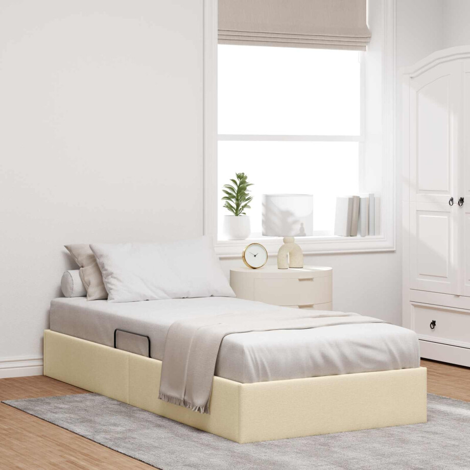 vidaXL Ottoman Bedframe met opslag Crème 100 x 200 cm Stof afbeelding 1