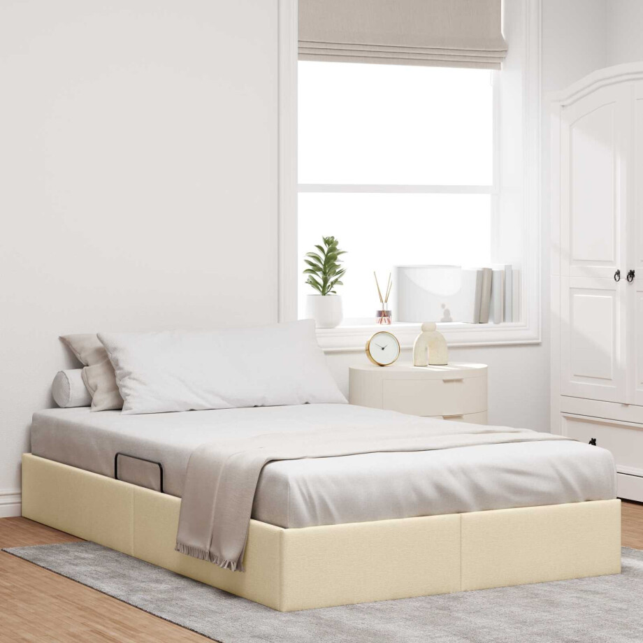 vidaXL Ottoman Bedframe met opslag Crème 120 x 200 cm Stof vidaXL Ottoman Bedframe met opslag Crème 120 x 200 cm Stof afbeelding 1