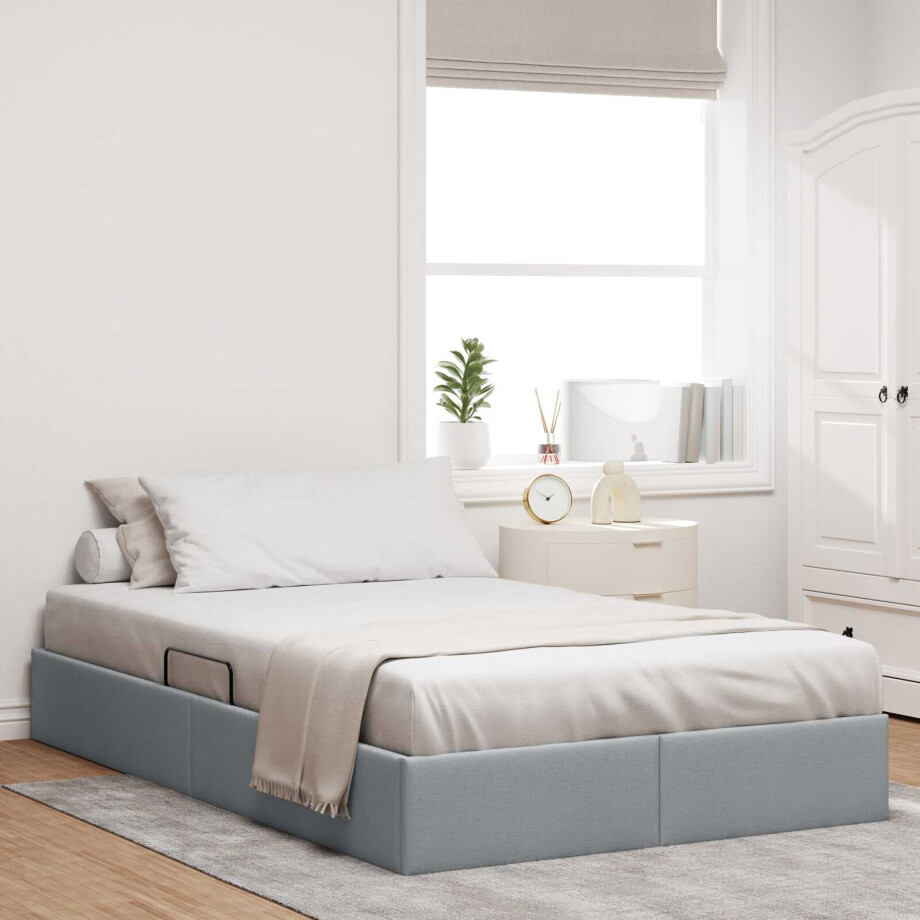 vidaXL Ottoman Bedframe met opslag Lichtgrijs 120 x 200 cm Stof afbeelding 1