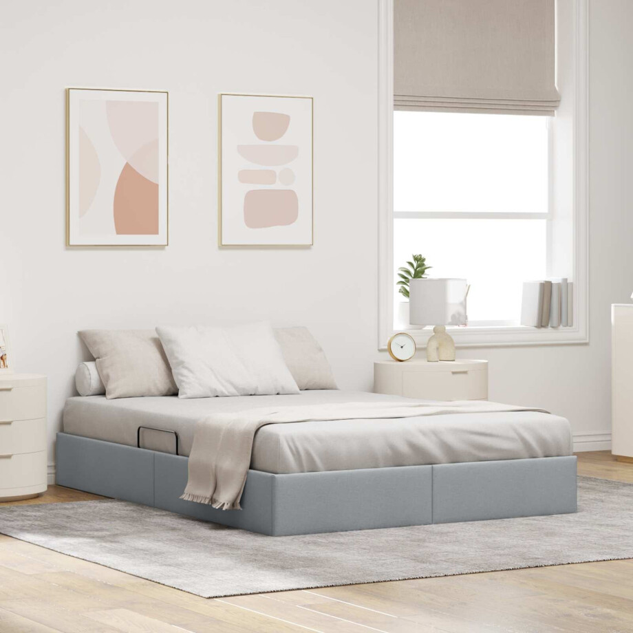 vidaXL Ottoman Bedframe met opslag Lichtgrijs 140 x 200 cm Stof vidaXL Ottoman Bedframe met opslag Lichtgrijs 140 x 200 cm Stof afbeelding 1