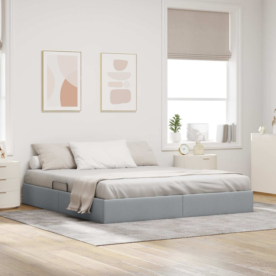 vidaXL Ottoman Bedframe met opslag Lichtgrijs 160 x 200 cm Stof vidaXL Ottoman Bedframe met opslag Lichtgrijs 160 x 200 cm Stof afbeelding 1