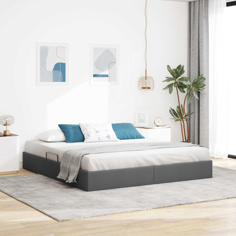 vidaXL Ottoman Bedframe met opslag Donkergrijs 160 x 200 cm Stof afbeelding 1
