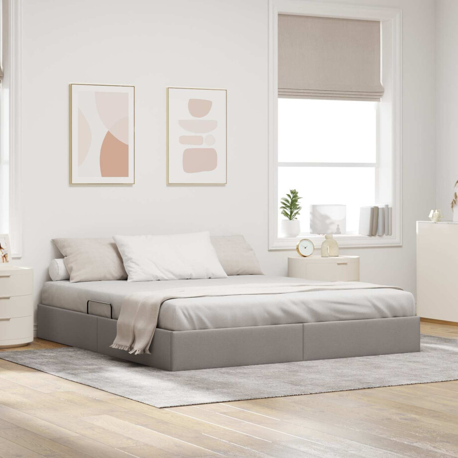 vidaXL Ottoman Bedframe met opslag Taupe 180 x 200 cm Stof vidaXL Ottoman Bedframe met opslag Taupe 180 x 200 cm Stof afbeelding 1