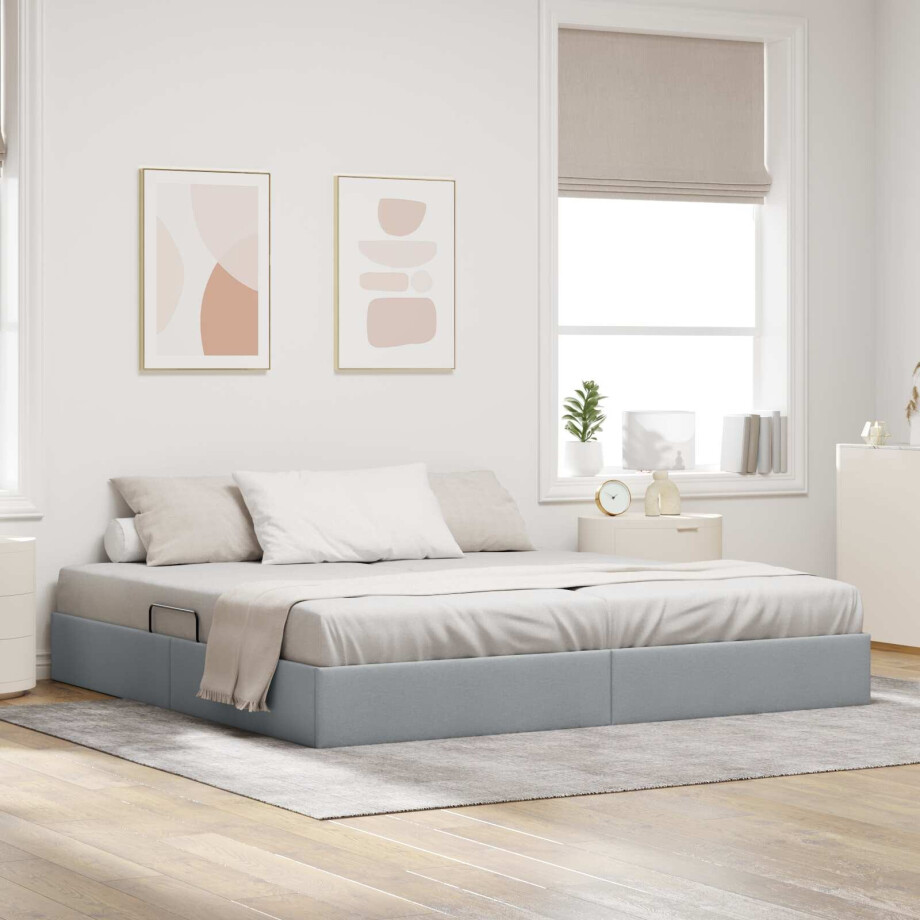 vidaXL Ottoman Bedframe met opslag Lichtgrijs 200 x 200 cm Stof vidaXL Ottoman Bedframe met opslag Lichtgrijs 200 x 200 cm Stof afbeelding 1