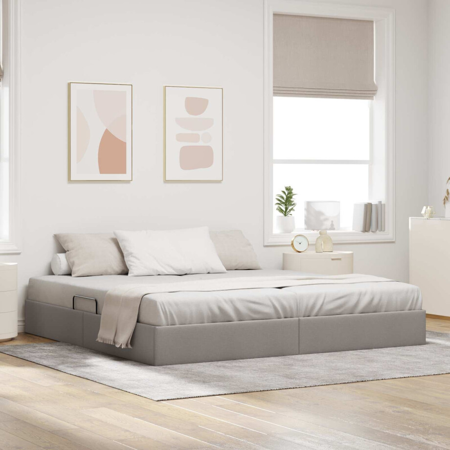 vidaXL Ottoman Bedframe met opslag Taupe 200 x 200 cm Stof vidaXL Ottoman Bedframe met opslag Taupe 200 x 200 cm Stof afbeelding 1