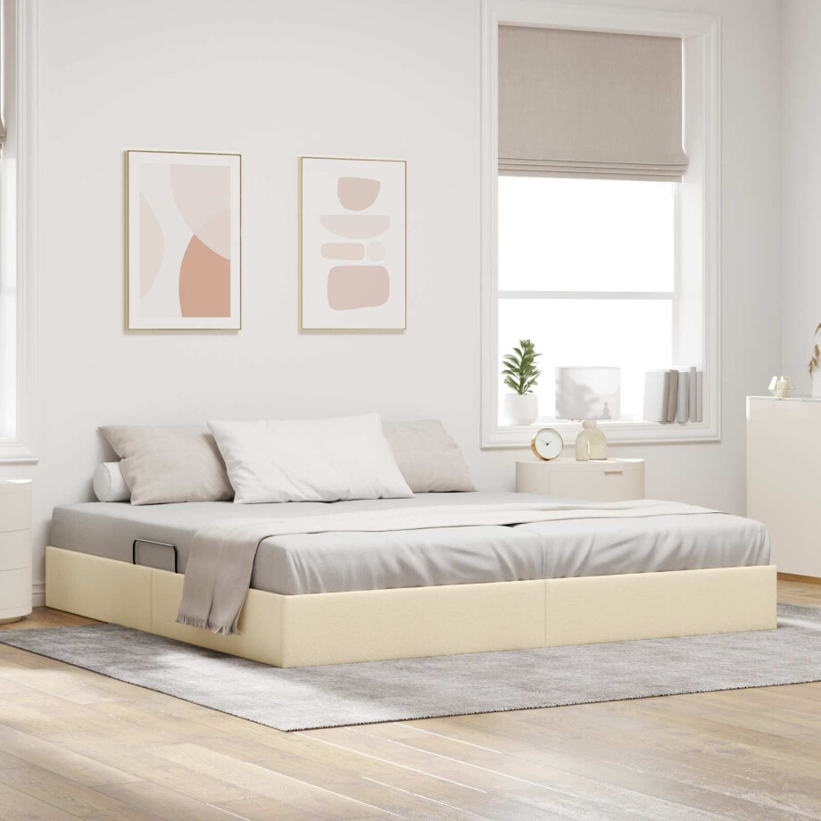 vidaXL Ottoman Bedframe met opslag Crème 200 x 200 cm Stof vidaXL Ottoman Bedframe met opslag Crème 200 x 200 cm Stof afbeelding 1