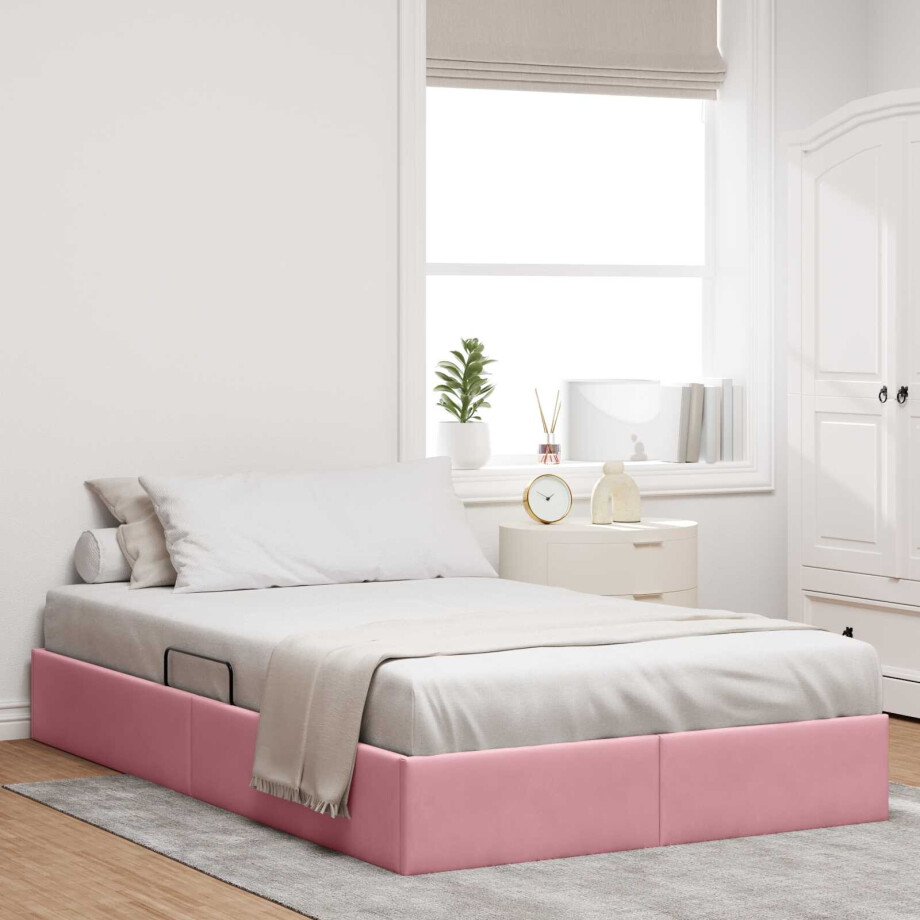 vidaXL Ottoman Bedframe met opslag Roze 120 x 200 cm Fluweel afbeelding 1