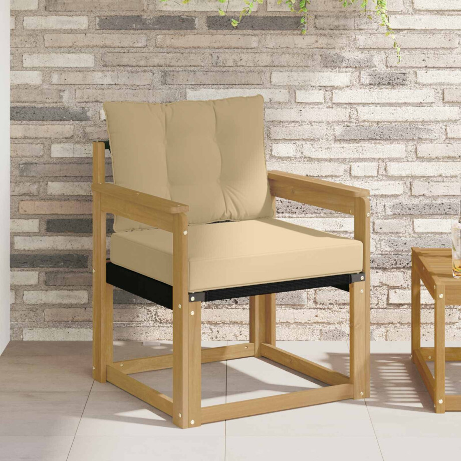 vidaXL Tuinbank Massief Acaciahout en Textilene Wit vidaXL Tuinbank Massief Acaciahout en Textilene Wit afbeelding 1