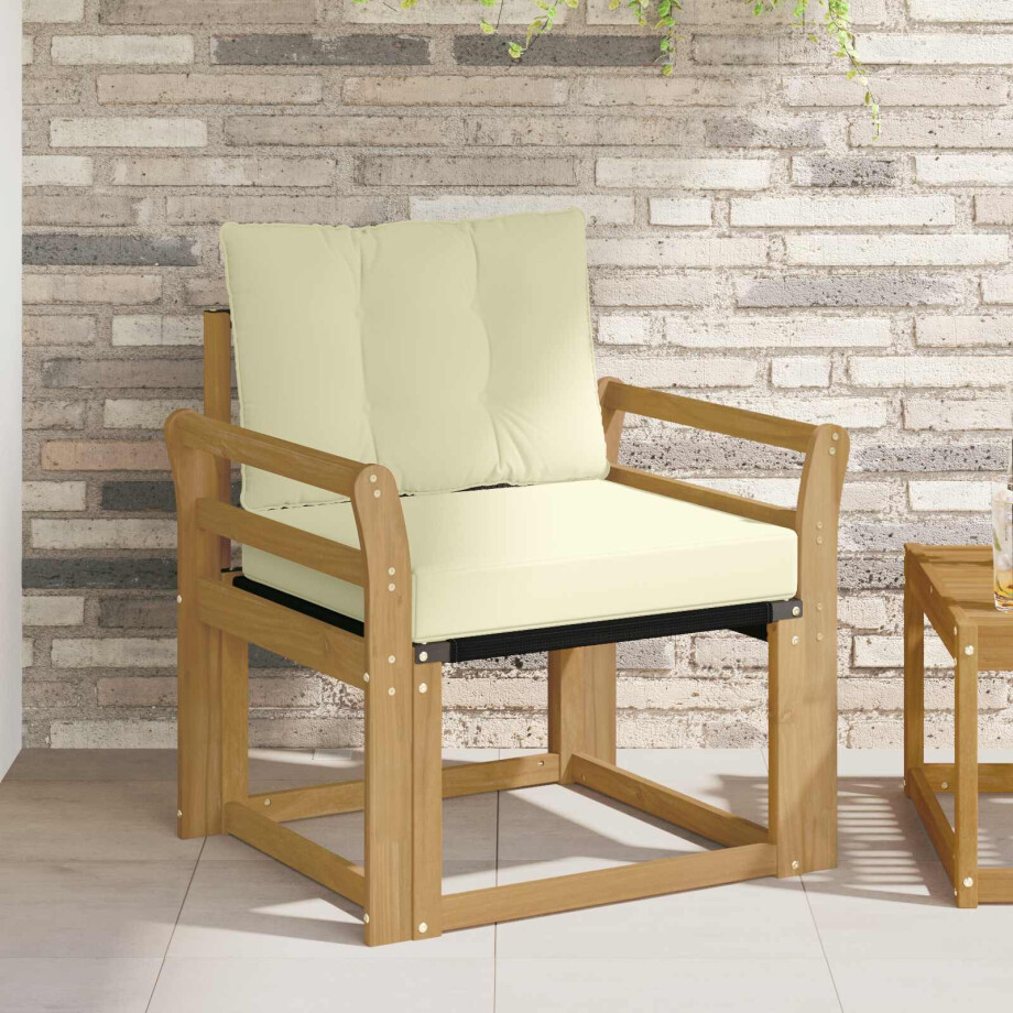 vidaXL Tuinbank Massief Acaciahout en Textilene Wit vidaXL Tuinbank Massief Acaciahout en Textilene Wit afbeelding 1
