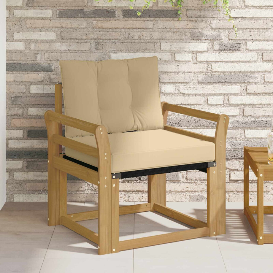 vidaXL Tuinbank Massief Acaciahout en Textilene Wit vidaXL Tuinbank Massief Acaciahout en Textilene Wit afbeelding 1