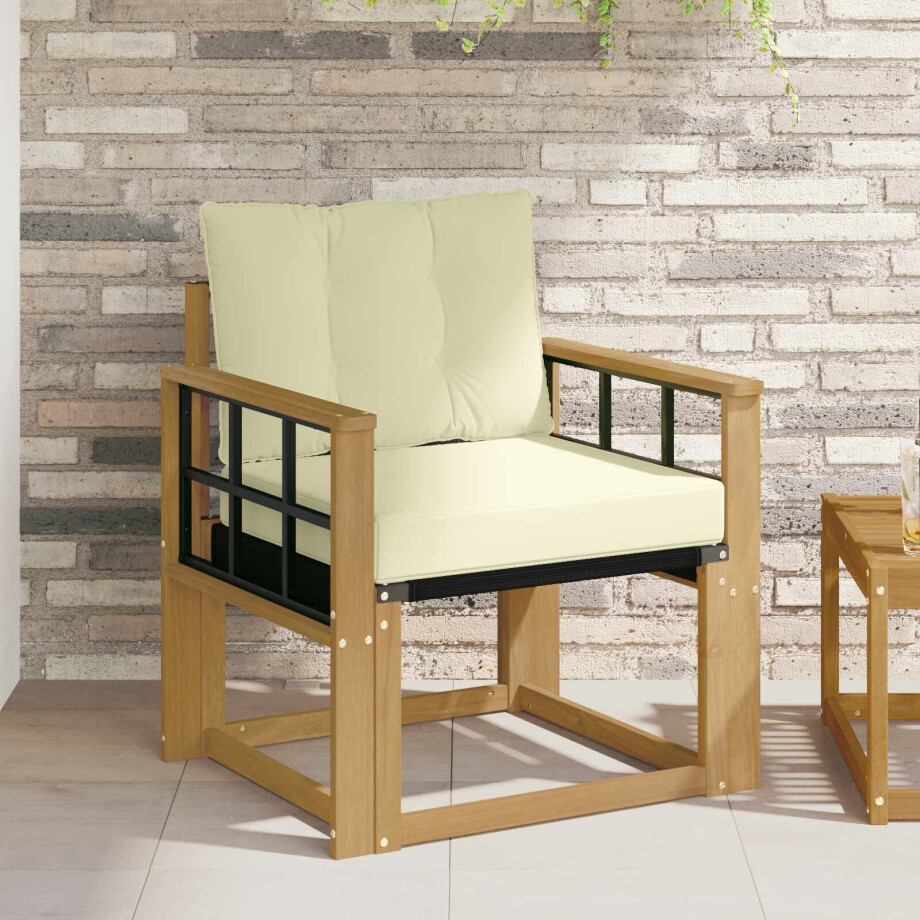 vidaXL Tuinbank Massief Acaciahout en Textilene Wit vidaXL Tuinbank Massief Acaciahout en Textilene Wit afbeelding 1