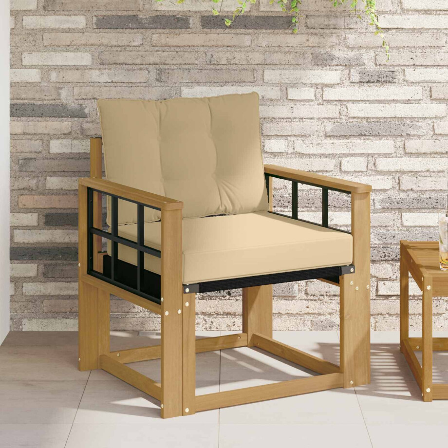 vidaXL Tuinbank Massief Acaciahout en Textilene Wit vidaXL Tuinbank Massief Acaciahout en Textilene Wit afbeelding 1
