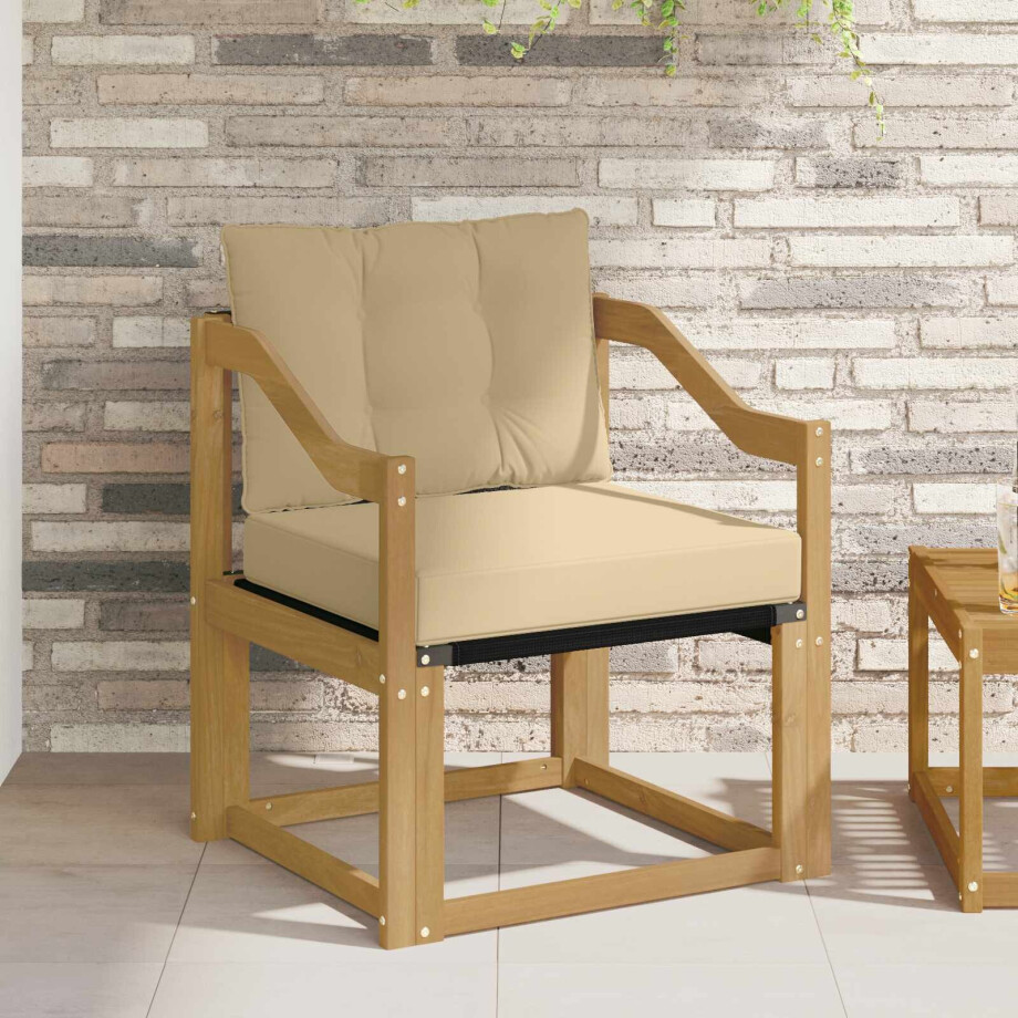 vidaXL Tuinbank Massief Acaciahout wit en beige afbeelding 1