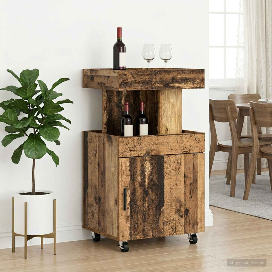 vidaXL Serveerwagen Eikenhout 50 x 41 x 89 cm Bewerkt hout vidaXL Serveerwagen Eikenhout 50 x 41 x 89 cm Bewerkt hout afbeelding 1