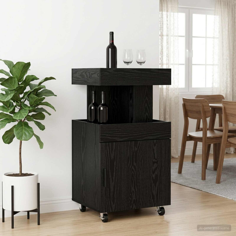 vidaXL Serveerwagen Zwart eiken 50 x 41 x 89 cm Bewerkt hout vidaXL Serveerwagen Zwart eiken 50 x 41 x 89 cm Bewerkt hout afbeelding 1