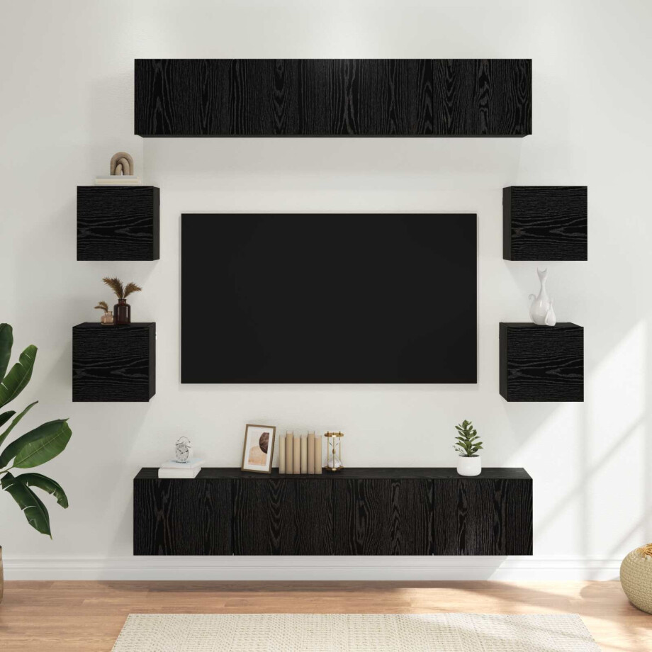 vidaXL Tv-meubelset 8 pcs 80 x 30 x 30 cm Zwart eiken Bewerkt hout afbeelding 1
