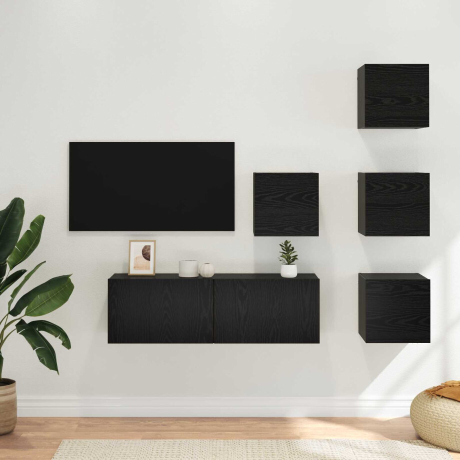 vidaXL Tv-meubelset 5 pcs 100 x 30 x 30 cm Zwart eiken Bewerkt hout vidaXL Tv-meubelset 5 pcs 100 x 30 x 30 cm Zwart eiken Bewerkt hout afbeelding 1