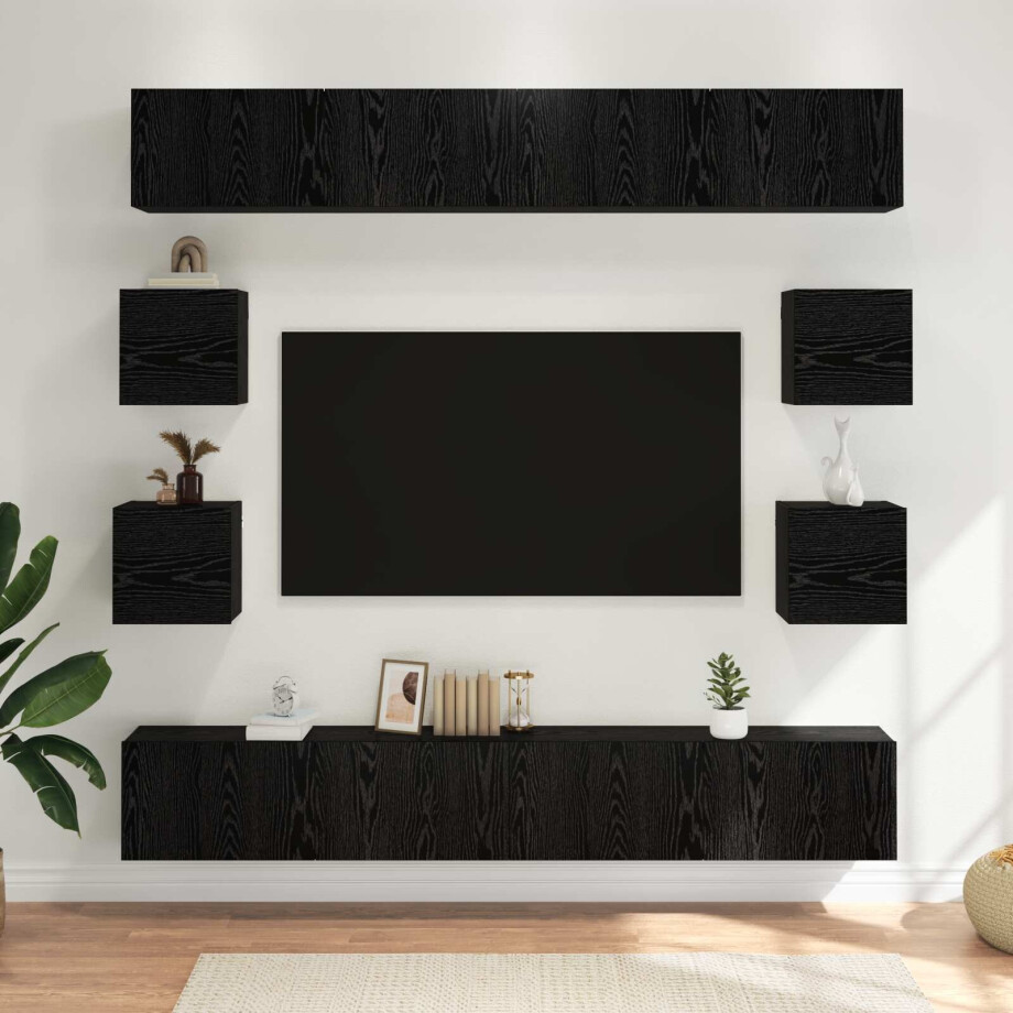 vidaXL Tv-meubelset 8 pcs 100 x 30 x 30 cm Zwart eiken Bewerkt hout afbeelding 1