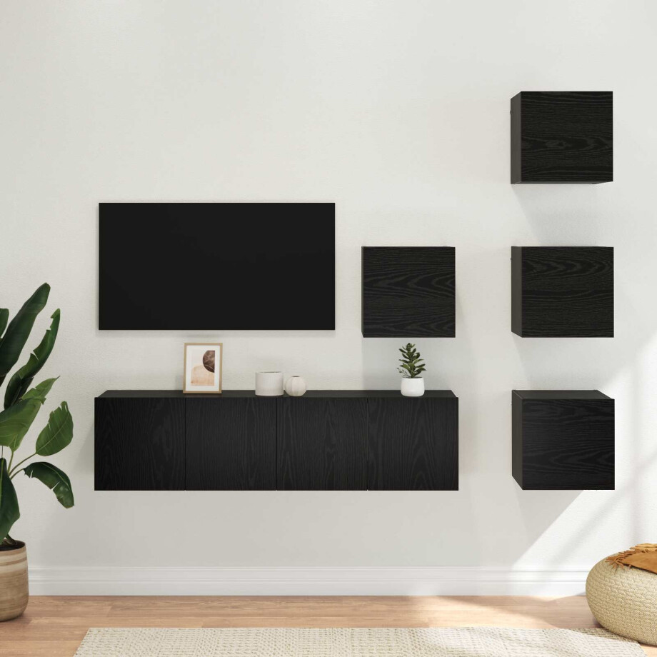 vidaXL Tv-meubelset 6 pcs 60 x 30 x 30 cm Zwart eiken Bewerkt hout afbeelding 1