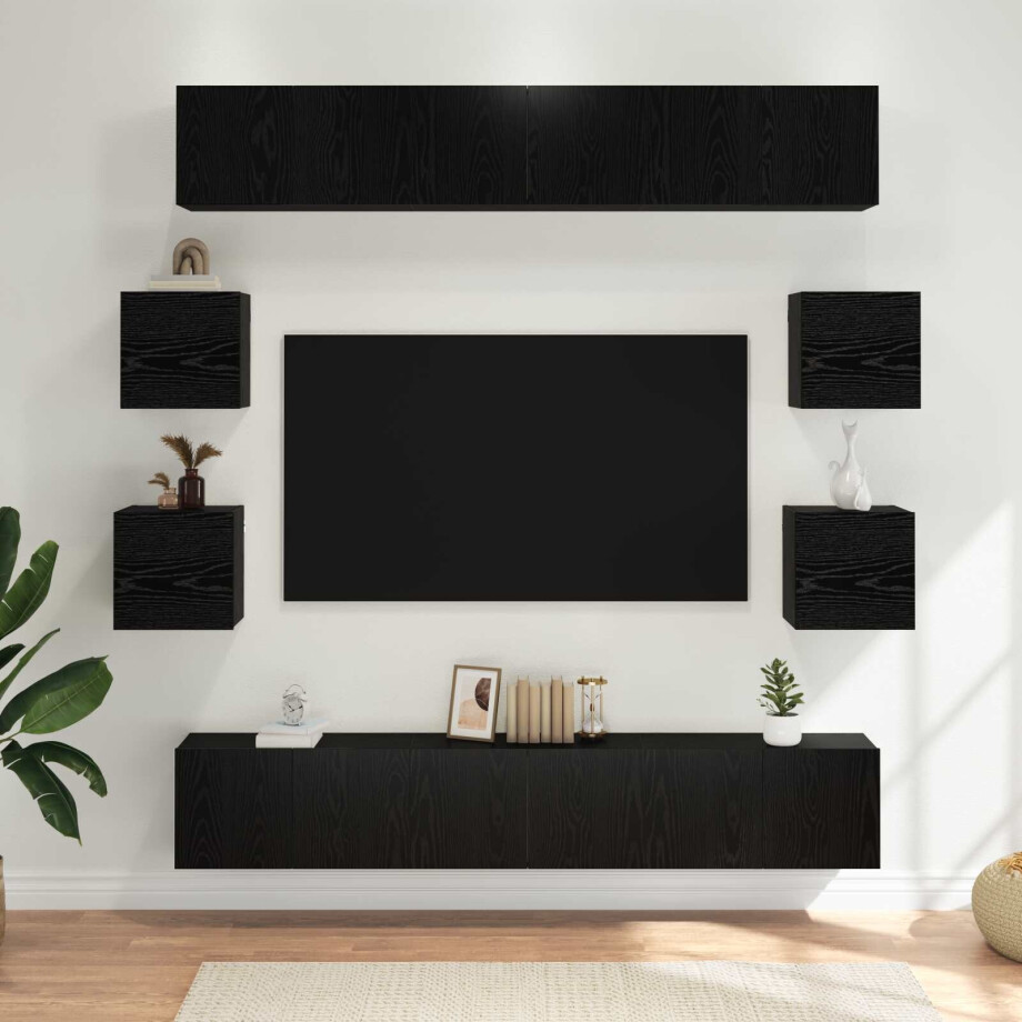 vidaXL Tv-meubelset 10 pcs 180 x 30 x 30 cm Zwart eiken Bewerkt hout afbeelding 1