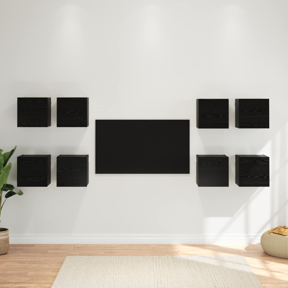 vidaXL Wandgemonteerde TV-kast 8 pcs Zwart eiken 30,5 x 30 x 30 cm afbeelding 1