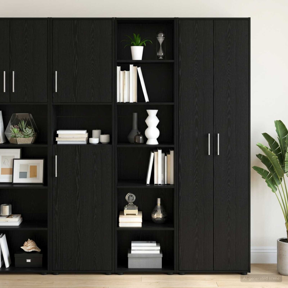 vidaXL Dressoir Zwart eiken 45 x 41 x 185 cm Bewerkt hout vidaXL Dressoir Zwart eiken 45 x 41 x 185 cm Bewerkt hout afbeelding 1