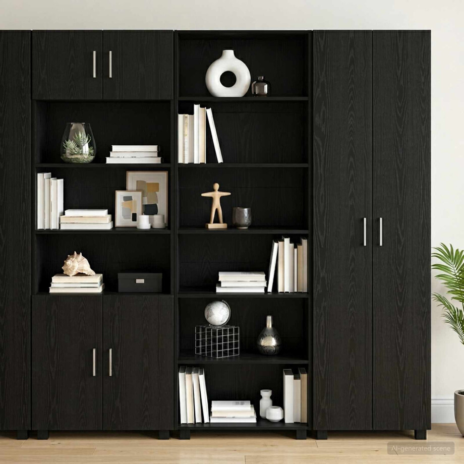 vidaXL Dressoir Zwart eiken 70 x 41 x 185 cm Bewerkt hout vidaXL Dressoir Zwart eiken 70 x 41 x 185 cm Bewerkt hout afbeelding 1