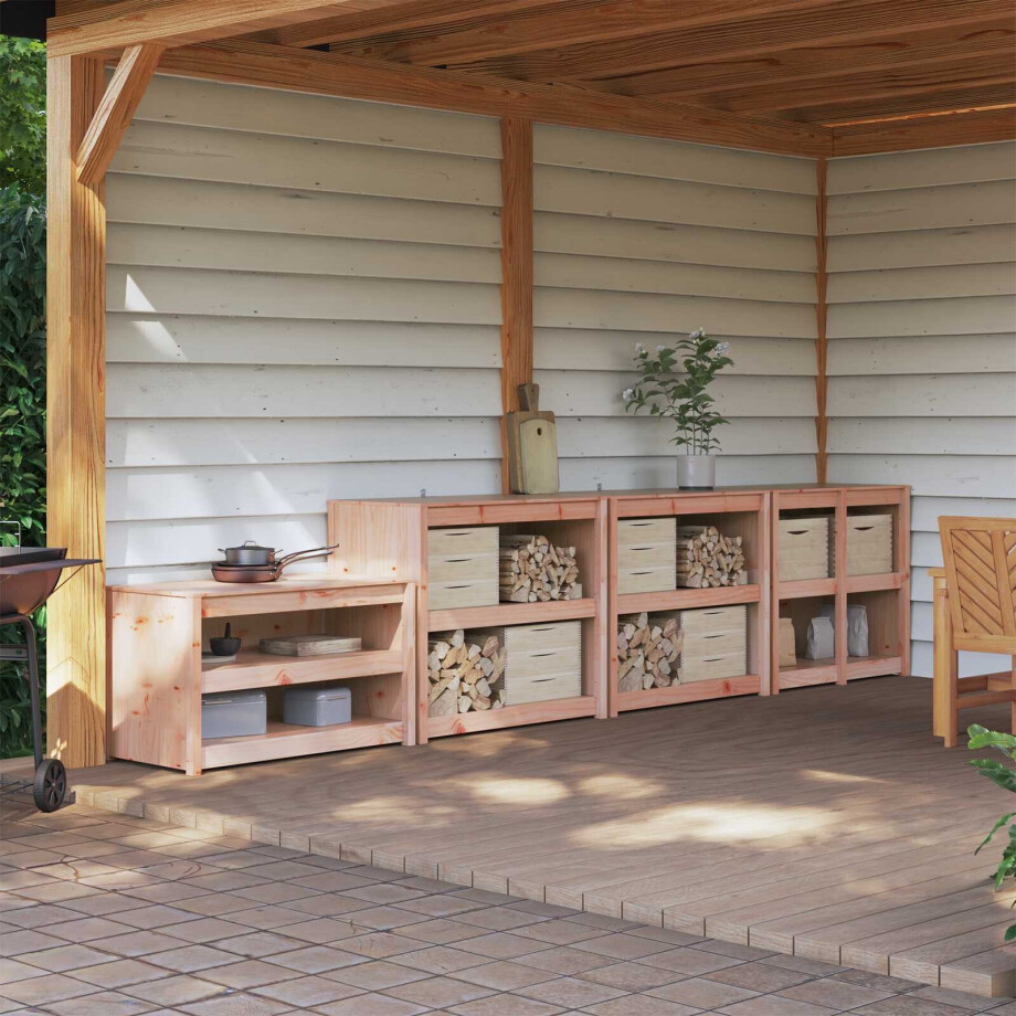 vidaXL Buitenkeukenkast MEPPEL 4 st Wit Massief grenenhout afbeelding 1
