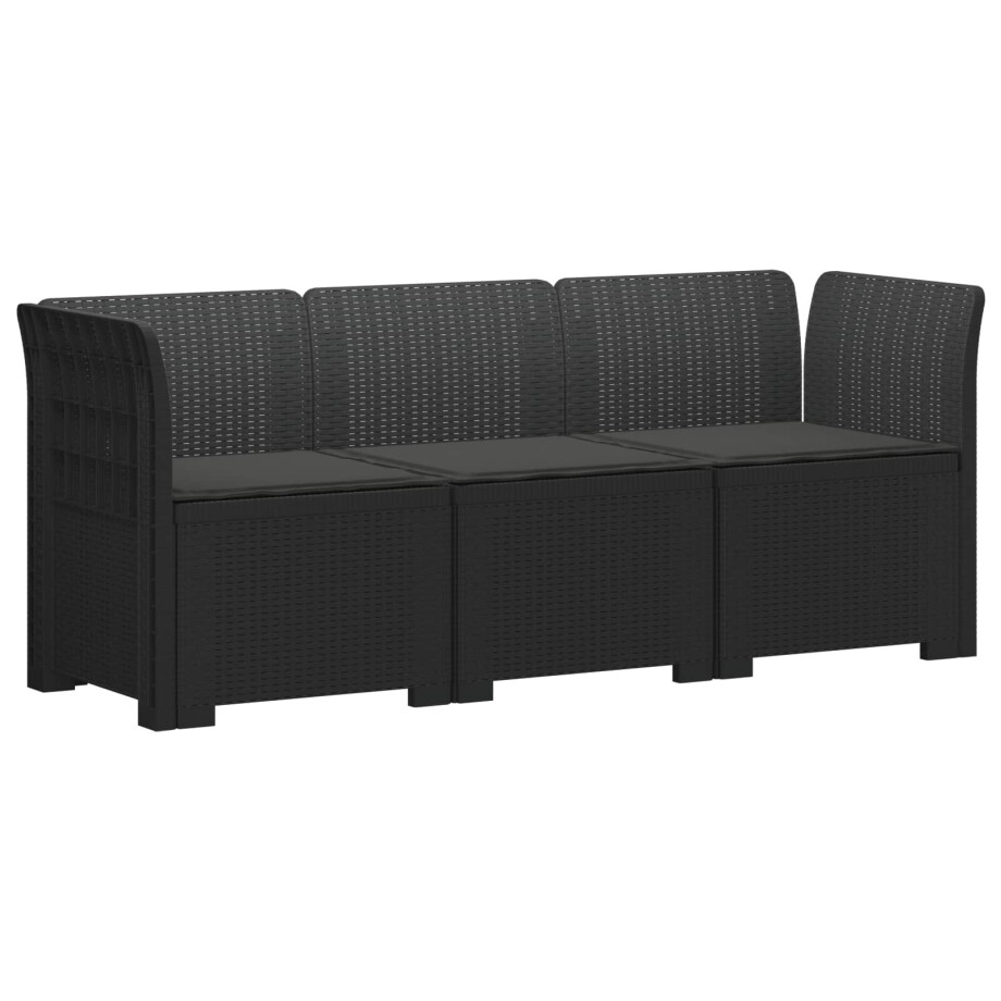 vidaXL 3-zits tuinbank met kussens in rattanlook PP Antraciet afbeelding 1
