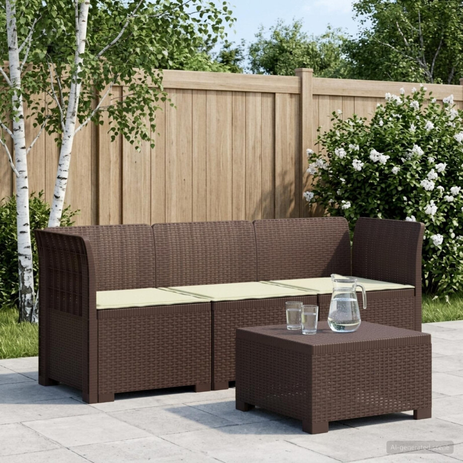 vidaXL 3-zits tuinbank met kussens in rattanlook PP Bruin afbeelding 1