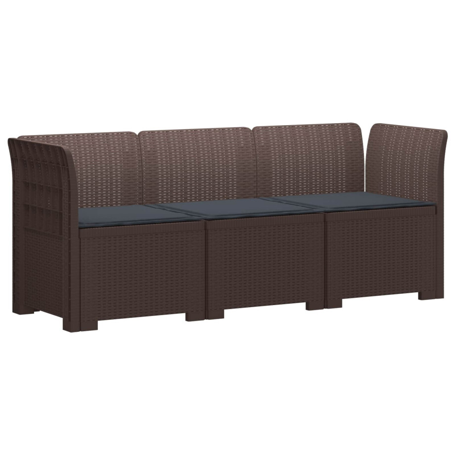 vidaXL 3-zits tuinbank met kussens in rattanlook PP Bruin afbeelding 1