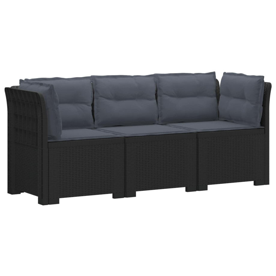 vidaXL 3-zits tuinbank met kussens in rattanlook PP Antraciet afbeelding 1