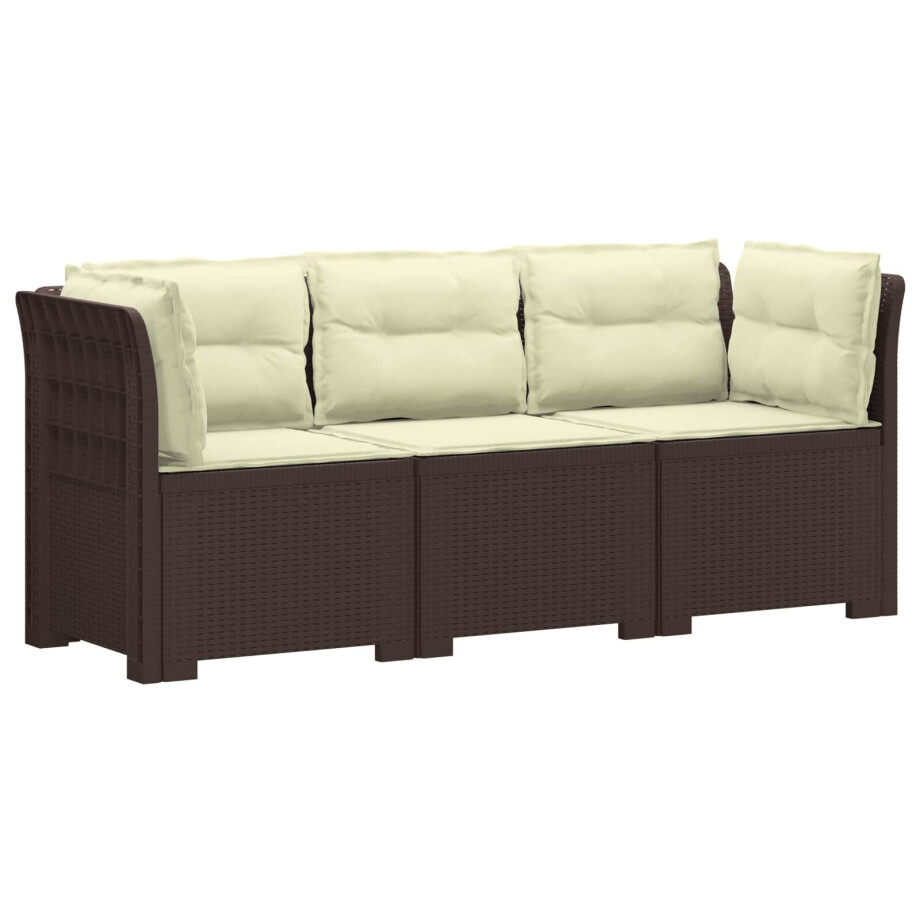 vidaXL 3-zits tuinbank met kussens in rattanlook PP Bruin vidaXL 3-zits tuinbank met kussens in rattanlook PP Bruin afbeelding 1
