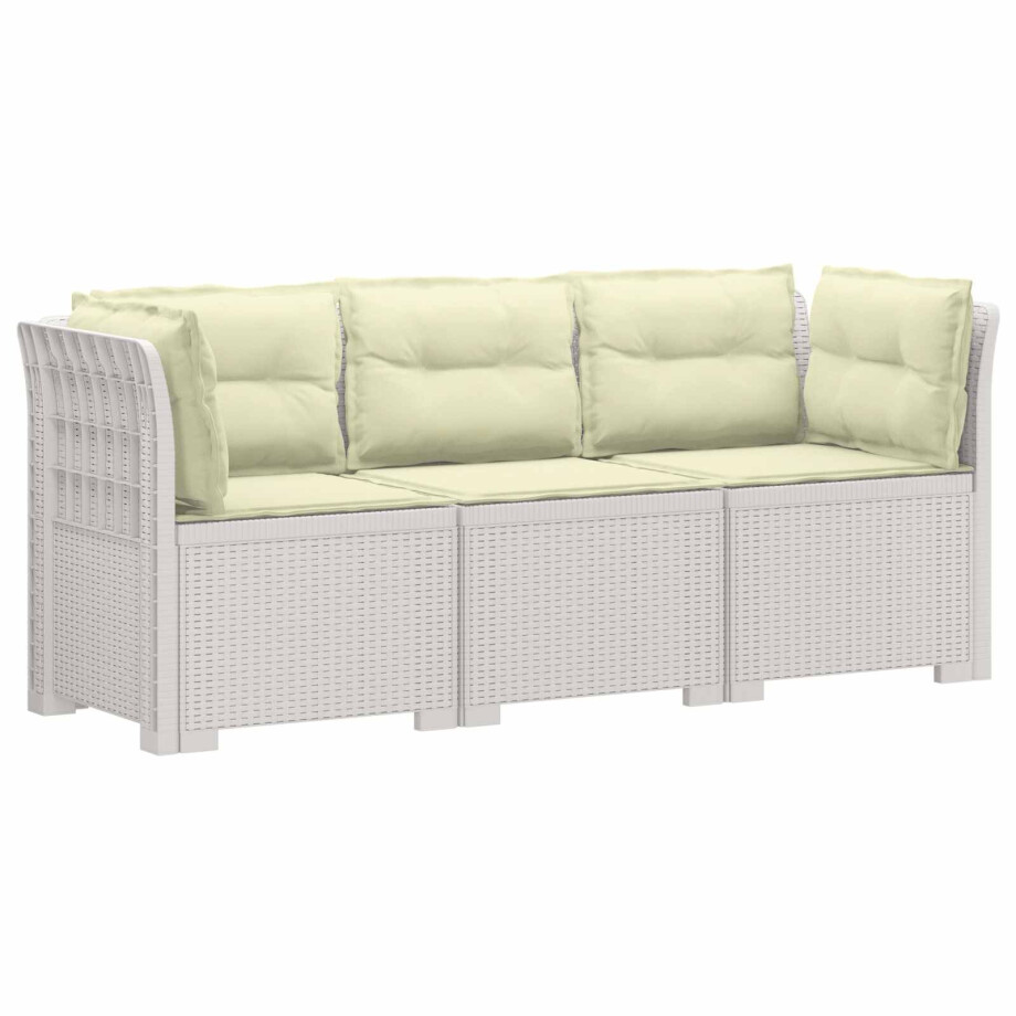 vidaXL 3-zits tuinbank met kussens in rattanlook PP Wit afbeelding 1