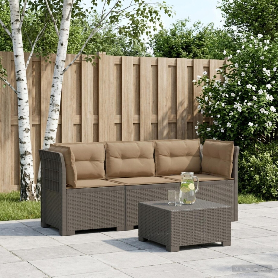 vidaXL 3-zits tuinbank met kussens in rattanlook PP Lichtgrijs afbeelding 1