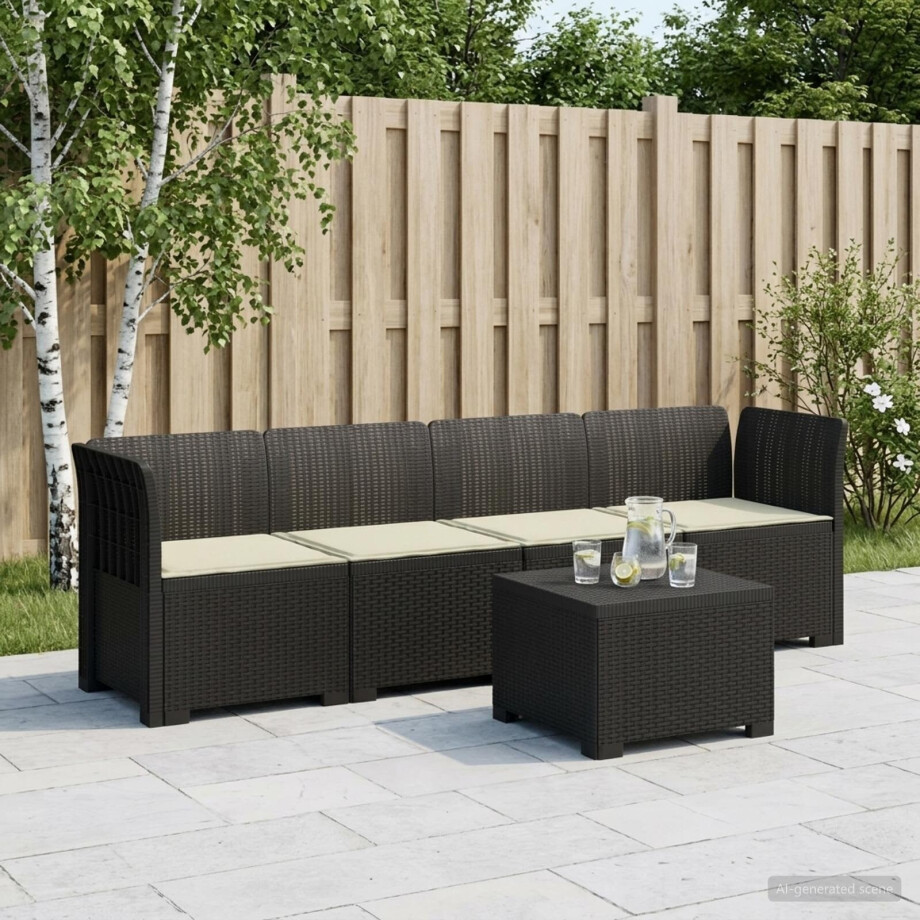 vidaXL 4-Persoons Tuin Sofa met Kussens Rieten Look PP Antraciet afbeelding 1